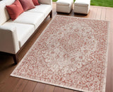 4' X 6' Red And Taupe Medallion Indoor Outdoor Area Rug