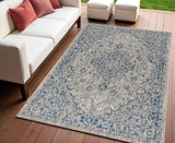 4' X 6' Gray And Navy Blue Medallion Indoor Outdoor Area Rug