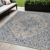 5' X 8' Gray And Navy Blue Medallion Indoor Outdoor Area Rug