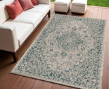 4' X 6' Gray And Teal Blue Medallion Indoor Outdoor Area Rug