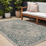 8' X 10' Gray And Teal Blue Medallion Indoor Outdoor Area Rug