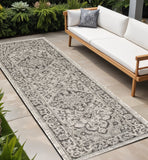 8' Gray And Black Medallion Indoor Outdoor Runner Rug