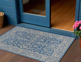 3' X 5' Navy Blue And Gray Medallion Indoor Outdoor Area Rug
