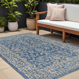 8' X 10' Navy Blue And Gray Medallion Indoor Outdoor Area Rug
