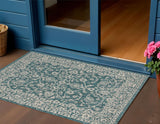 3' X 5' Teal Blue And Gray Medallion Indoor Outdoor Area Rug