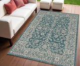 4' X 6' Teal Blue And Gray Medallion Indoor Outdoor Area Rug