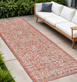 8' Red And Taupe Medallion Indoor Outdoor Runner Rug