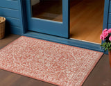 3' X 5' Red And Taupe Medallion Indoor Outdoor Area Rug