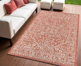 4' X 6' Red And Taupe Medallion Indoor Outdoor Area Rug