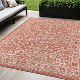 5' X 8' Red And Taupe Medallion Indoor Outdoor Area Rug