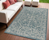 4' X 6' Teal Blue And Gray Medallion Indoor Outdoor Area Rug