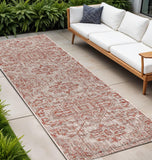 8' Red And Taupe Medallion Indoor Outdoor Runner Rug