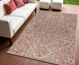 4' X 6' Red And Taupe Medallion Indoor Outdoor Area Rug