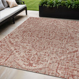 5' X 8' Red And Taupe Medallion Indoor Outdoor Area Rug