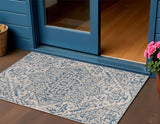 3' X 5' Navy Blue And Gray Medallion Indoor Outdoor Area Rug