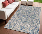 4' X 6' Navy Blue And Gray Medallion Indoor Outdoor Area Rug