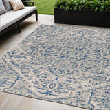 5' X 8' Navy Blue And Gray Medallion Indoor Outdoor Area Rug