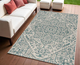 4' X 6' Teal Blue And Gray Medallion Indoor Outdoor Area Rug