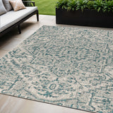 5' X 8' Teal Blue And Gray Medallion Indoor Outdoor Area Rug