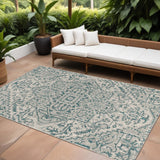 8' X 10' Teal Blue And Gray Medallion Indoor Outdoor Area Rug