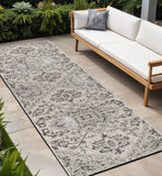 8' Black And Gray Medallion Indoor Outdoor Runner Rug