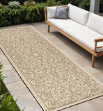 8' Beige And Brown Medallion Indoor Outdoor Runner Rug
