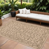 8' X 10' Beige And Brown Medallion Indoor Outdoor Area Rug