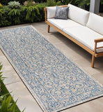 8' Gray And Navy Blue Medallion Indoor Outdoor Runner Rug