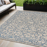 5' X 8' Gray And Navy Blue Medallion Indoor Outdoor Area Rug