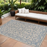 8' X 10' Gray And Navy Blue Medallion Indoor Outdoor Area Rug