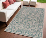 4' X 6' Gray And Teal Blue Medallion Indoor Outdoor Area Rug