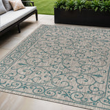 5' X 8' Gray And Teal Blue Medallion Indoor Outdoor Area Rug