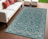 4' X 6' Teal Blue And Gray Medallion Indoor Outdoor Area Rug
