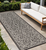 8' Black And Gray Medallion Indoor Outdoor Runner Rug
