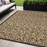 5' X 8' Black And Khaki Geometric Indoor Outdoor Area Rug