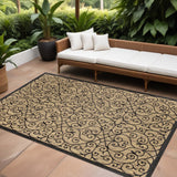 8' X 10' Black And Khaki Geometric Indoor Outdoor Area Rug