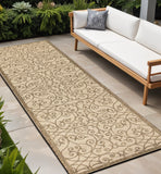 8' Beige And Brown Geometric Indoor Outdoor Runner Rug