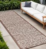 8' Taupe And Espresso Geometric Indoor Outdoor Runner Rug