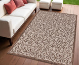 4' X 6' Taupe And Espresso Geometric Indoor Outdoor Area Rug