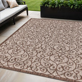 5' X 8' Taupe And Espresso Geometric Indoor Outdoor Area Rug