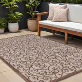 8' X 10' Taupe And Espresso Geometric Indoor Outdoor Area Rug