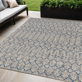 5' X 8' Light Gray And Navy Blue Trellis Indoor Outdoor Area Rug