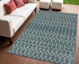 4' X 6' Teal Blue And Gray Trellis Indoor Outdoor Area Rug