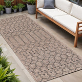 8' Natural And Black Trellis Indoor Outdoor Runner Rug