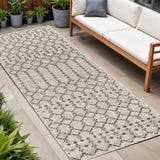 8' Light Gray And Black Trellis Indoor Outdoor Runner Rug