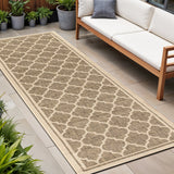 8' Brown And Beige Geometric Indoor Outdoor Runner Rug