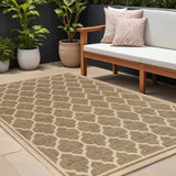 8' X 10' Brown And Beige Geometric Indoor Outdoor Area Rug