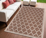 4' X 6' Espresso And Taupe Geometric Indoor Outdoor Area Rug
