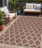 5' X 8' Espresso And Taupe Geometric Indoor Outdoor Area Rug