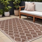 8' X 10' Espresso And Taupe Geometric Indoor Outdoor Area Rug